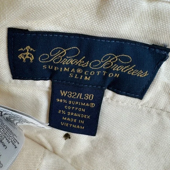 Brooks Brothers Men's Yellow Supima Cotton Slim Fit Chinos Pants Golf W32 L30 - Picture 5 of 8